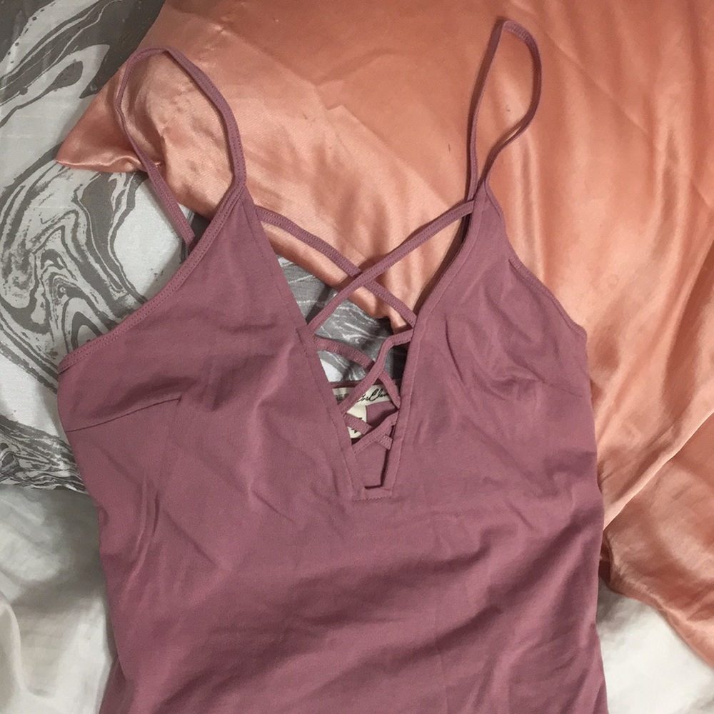 Express strappy mauve lace up tank top